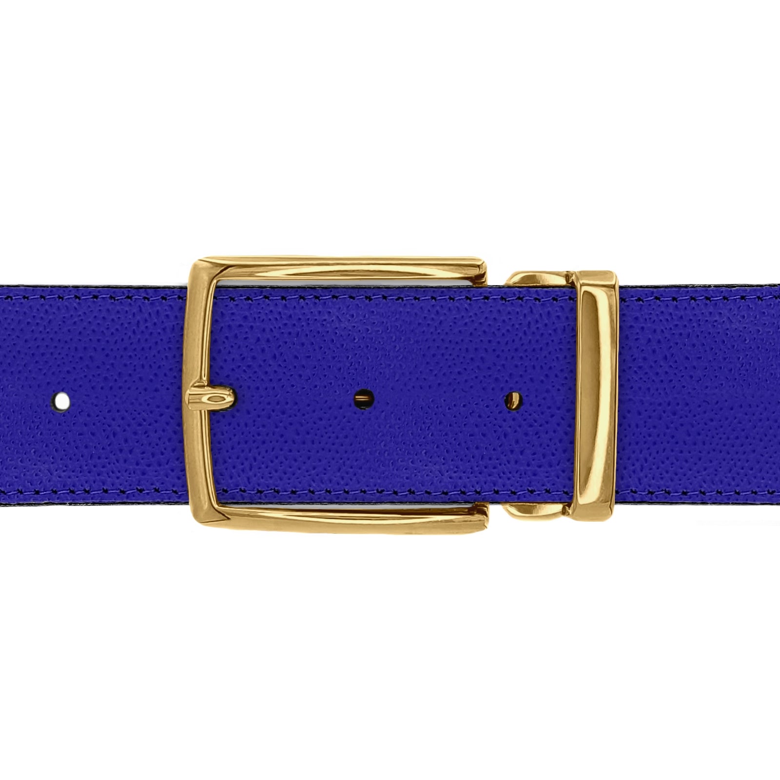 Ceinture 40 mm cuir graine bleu roi boucle Milano or Maison des ceintures