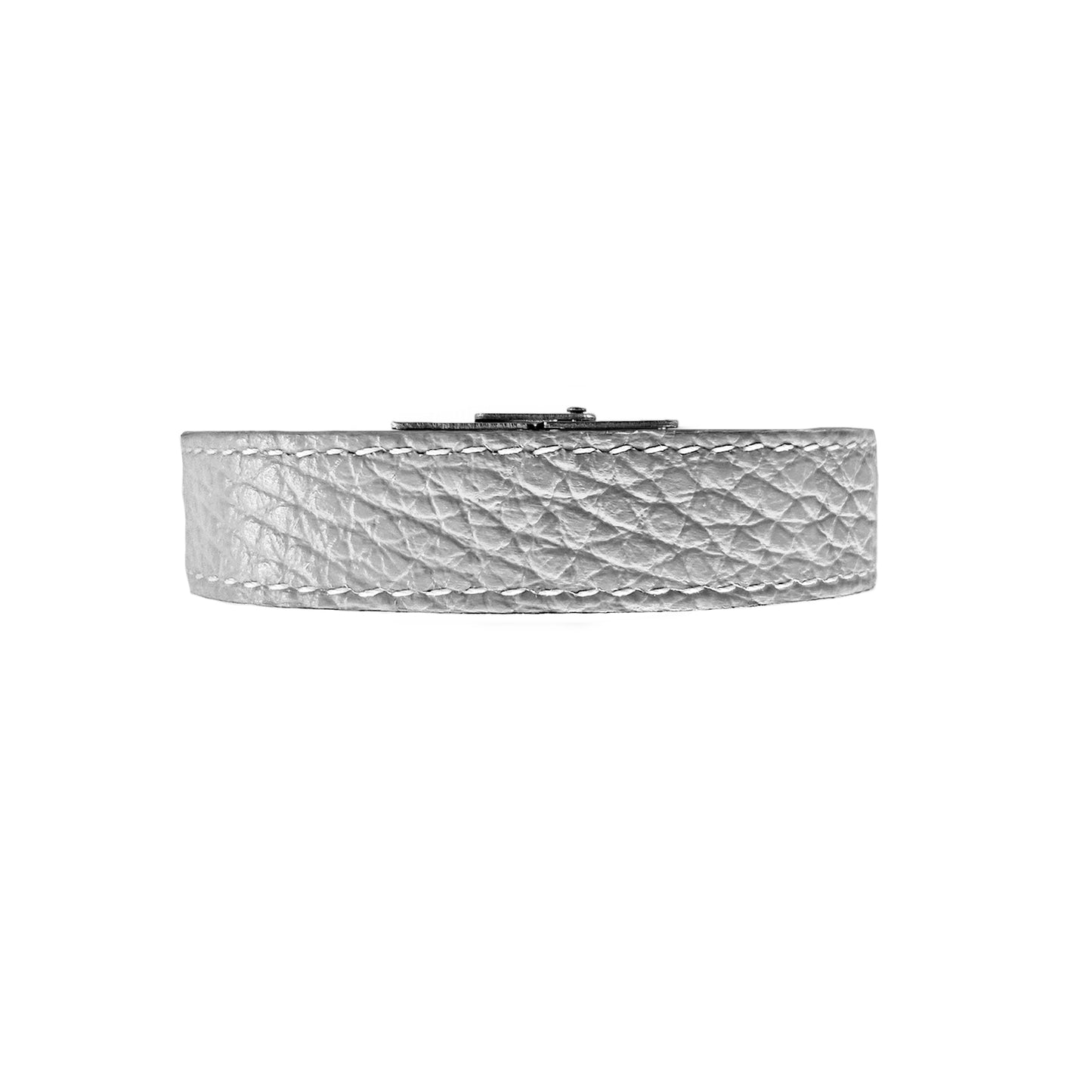 Bracelet 15 mm cuir souple blanc fermoir acier inoxydable brillant