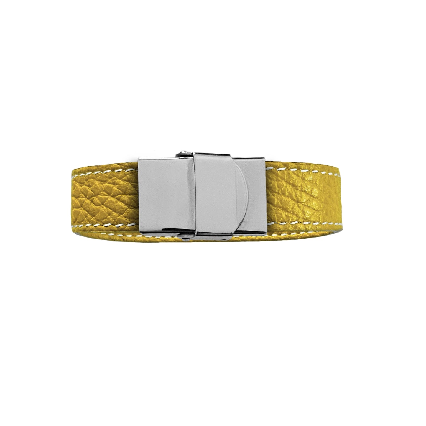 Bracelet 15 mm cuir souple jaune fermoir acier inoxydable brillant