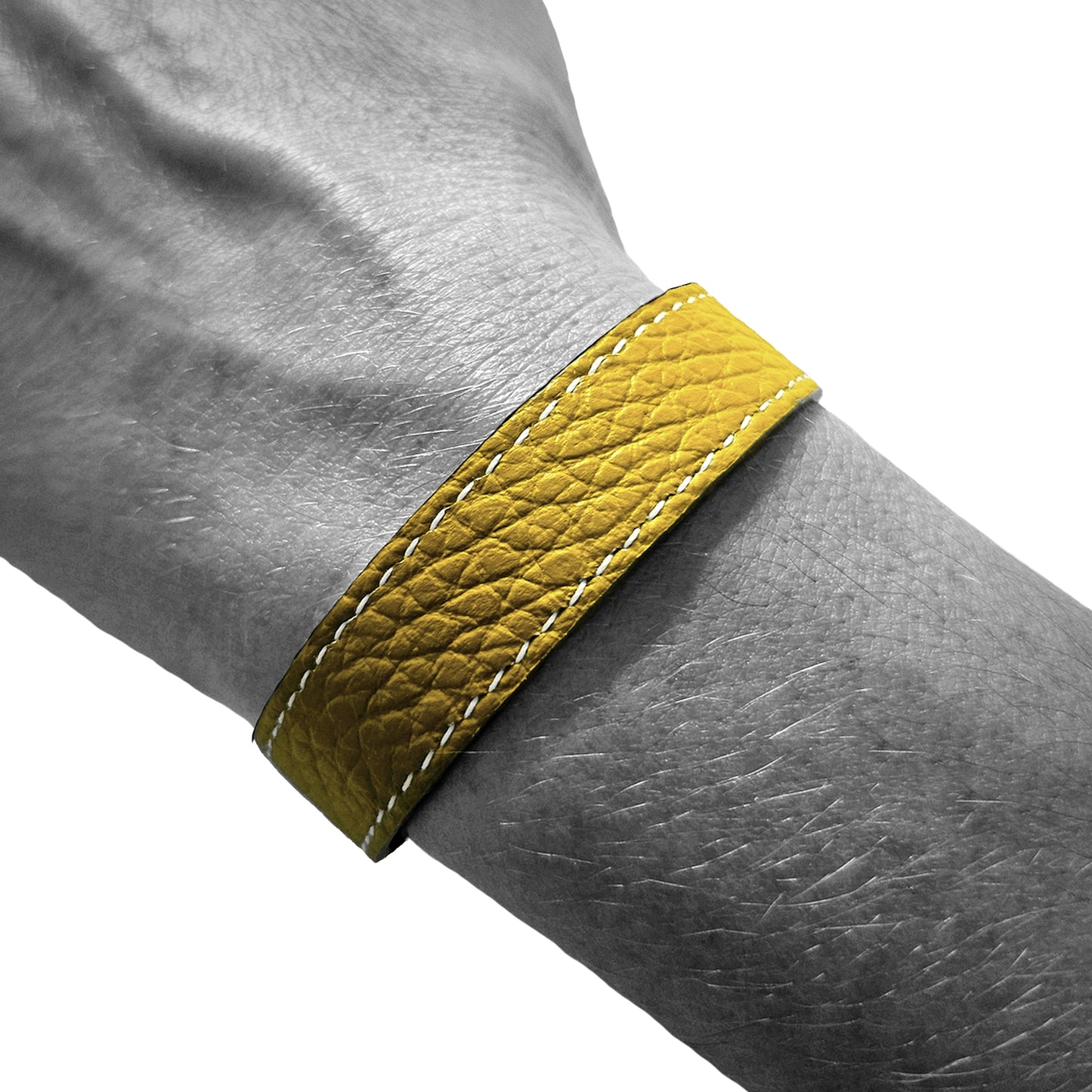 Bracelet 15 mm cuir souple jaune fermoir acier inoxydable brillant