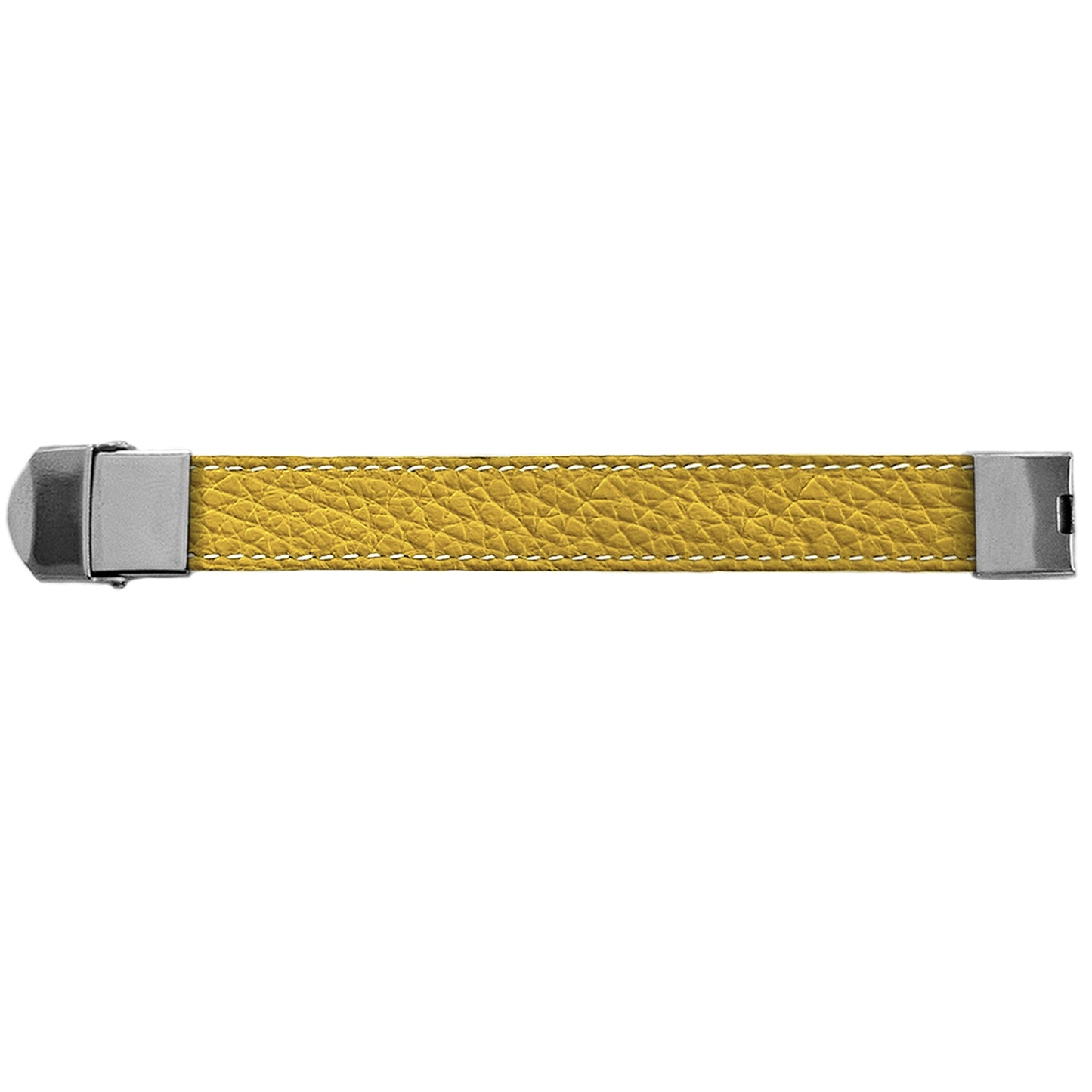 Bracelet 15 mm cuir souple jaune fermoir acier inoxydable brillant