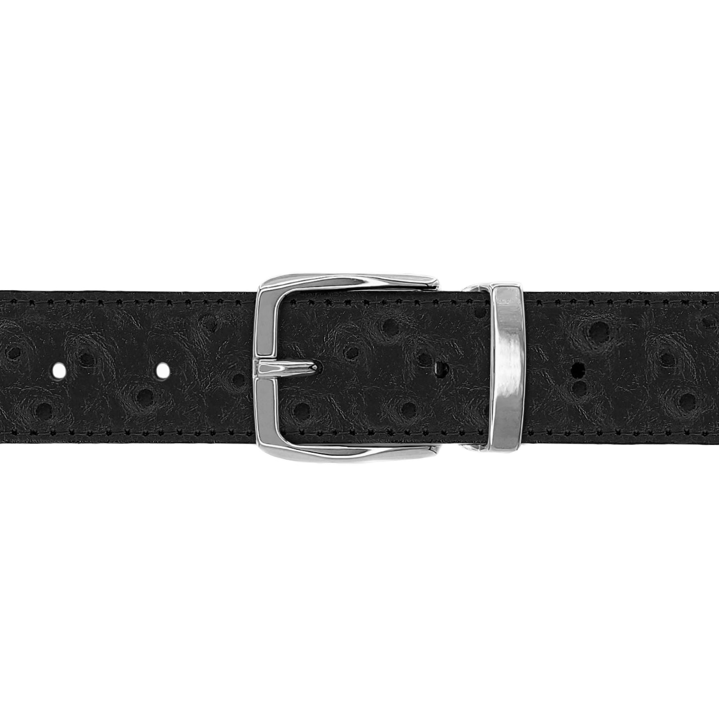 Ceinture 30 mm cuir façon autruche noir boucle Côme argent