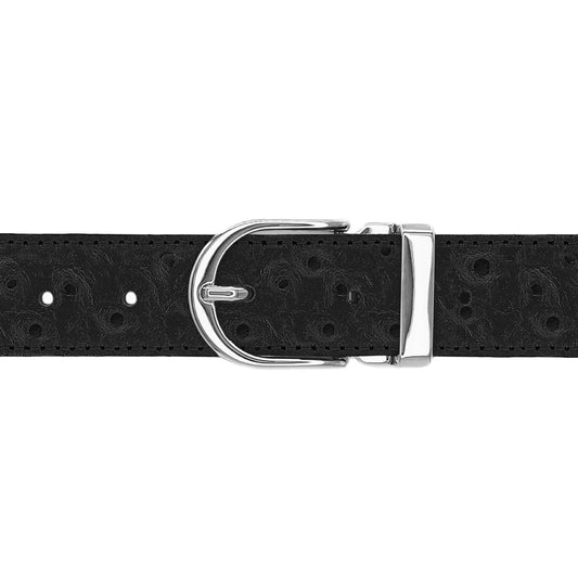 Ceinture 30 mm cuir façon autruche noir boucle Roma argent