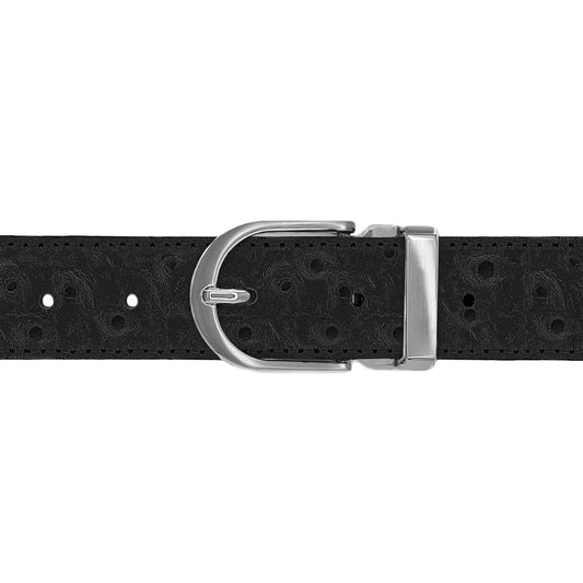 Ceinture 30 mm cuir façon autruche noir boucle Roma mate