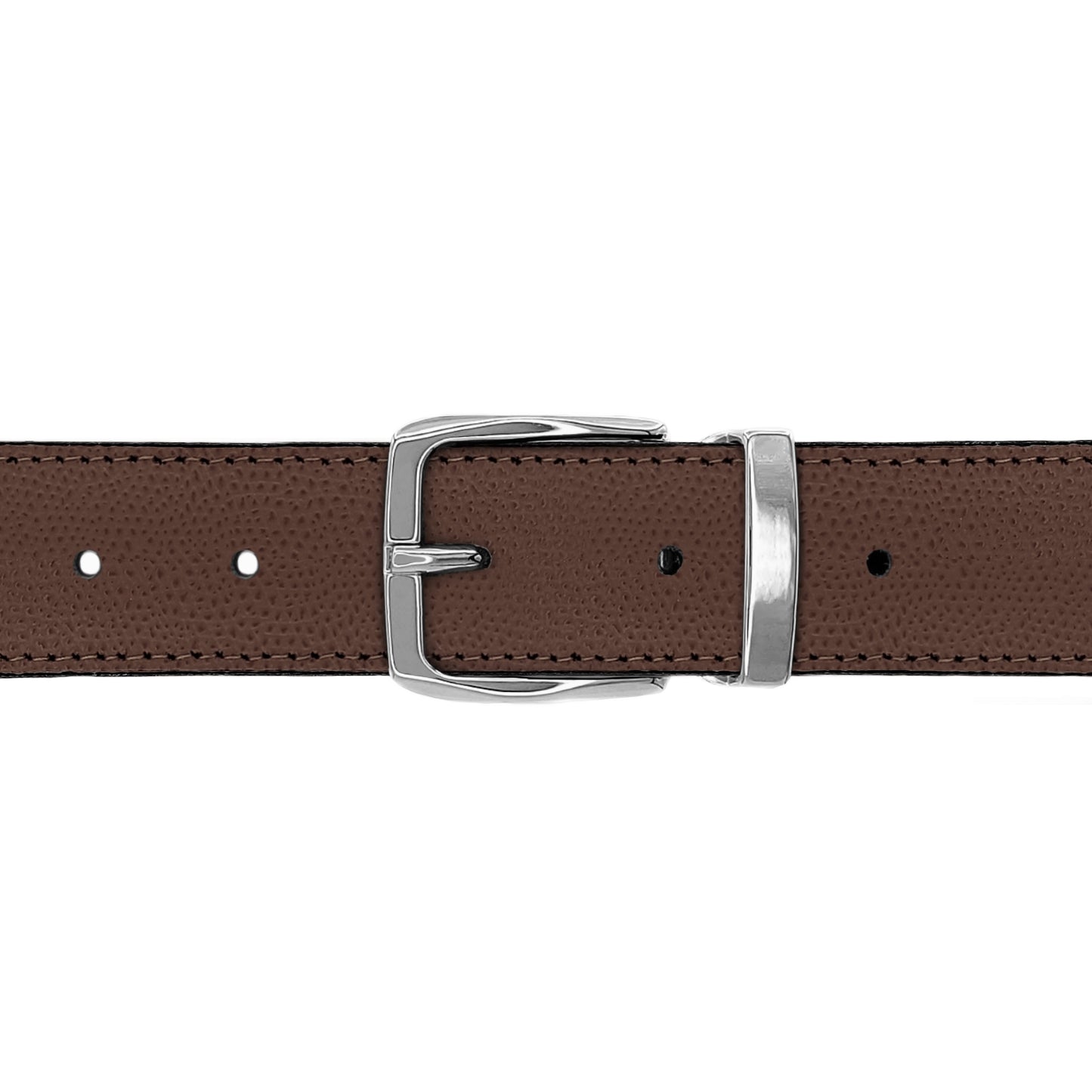 Ceinture 30 mm cuir grainé marron boucle Côme argent