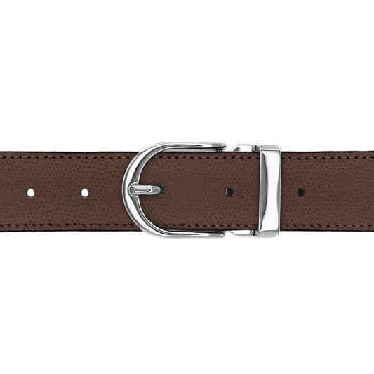 Ceinture 30 mm cuir grainé marron boucle Roma argent