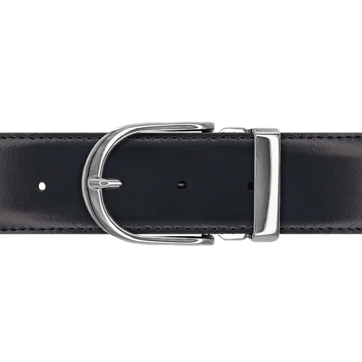 Ceinture 40 mm cuir lisse noir boucle Roma argent