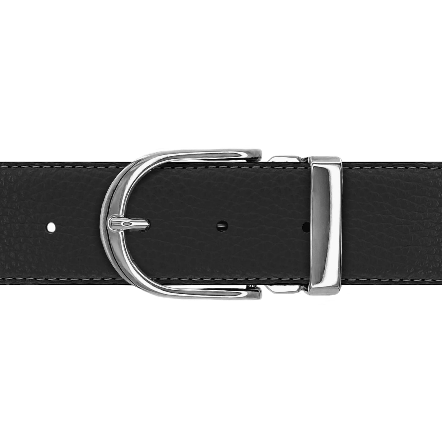 Ceinture 40 mm cuir souple noir boucle Roma argent